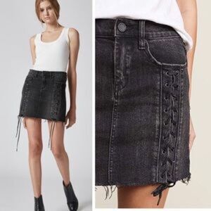 BlankNYC Black Denim Lace Up Mini Skirt